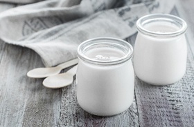 Two cups of white yogurt, a no-chew food