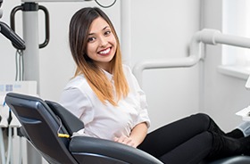 Woman smiling in dental chair