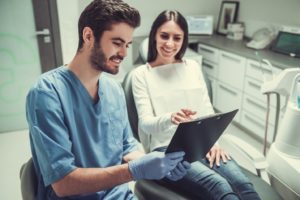 patient talking to dentist