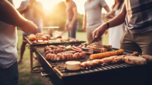 Summer foods cooking on grill