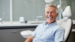 Happy senior patient in dental treatment chair